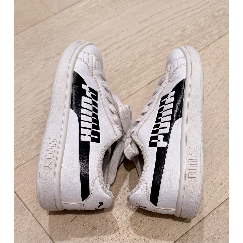 Puma Smash v2 Max Kids Sneakers White Black Low Top Athletic Shoes 373805-02 12C - Picture 6 of 8